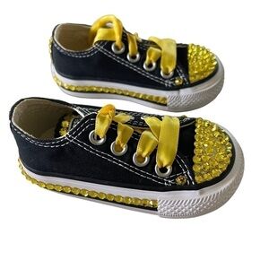 Converse blinged out custom black yellow size 3 no flaws worn for a picture